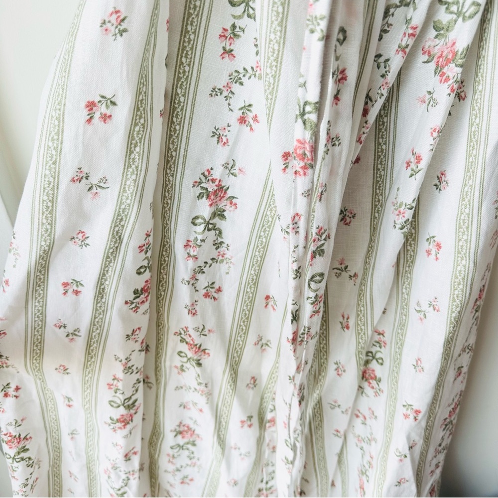 Reformation Cream Floral Stripe Wrap Midi Dress with Pink Blossoms - Picture 3 of 8